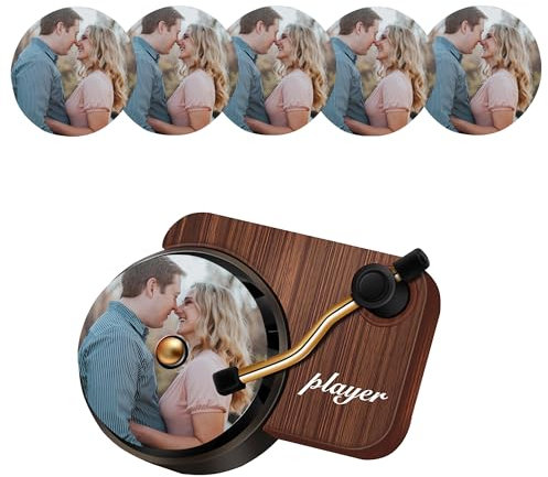Pekdi Benutzerdefinierte Lufterfrischer für Auto Plattenspieler Auto Vent Clip mit 5 Stück Aromatherapie Tabletten Ersatz Pads Personalisierte Foto Lufterfrischer Duft Diffusor Auto Dekoration