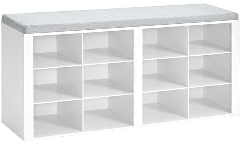 Hzuaneri Schuhbank mit Sitzfläche, Schuhschrank mit Sitzbank mit 12 Fächern, Eingangsbank Verstellbaren Ablagen für Wohnzimmer, Schlafzimmer, Flur, Weiß-Grau, SB19003GY