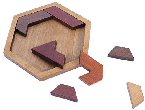 Veemoon 12 STK Holzpuzzle hölzernes Sechseck Gehirnrätsel für Kinder Partyspiel-Puzzle Tangrams für Rätsel für Erwachsene Spielzeug Puzzles Jahrgang Plüschtier Bambus