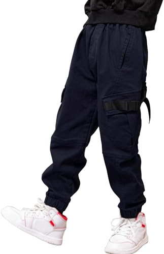 Pantalon Cargo pour Garçon,Style décontracté, Taille élastique, Enfant Jogging Uniforme Scolaire Pantalon de Sport(La Marine,10-12)