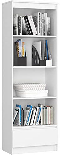 Home Collective Schrank Büroregal Bücherregal Regal weiß 60cm breit 180cm hoch, mit Schublade unten
