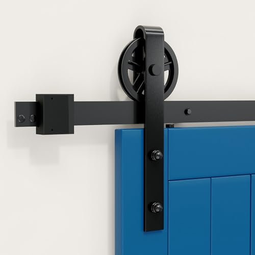 SKYSEN Schiebetür Komplettset 228cm Großes Rad Schiebetürbeschlag für Schiebetürsystem mit Bodenführung, Schiebetür Schiene Perfekt Raumspart Raumtrenner für 1 Innentüren, Zimmertür, Holztür