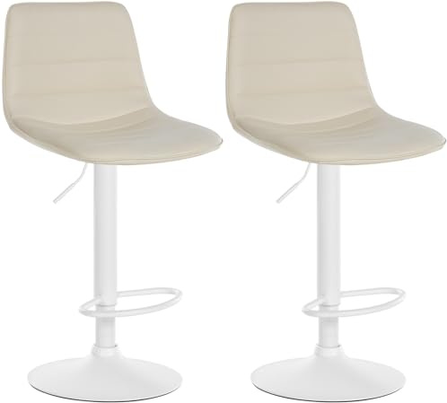 CLP 2er Set Barhocker Lex Kunstleder I Höhenverstellbare Thekenhocker Mit Kunstlederbezug I Drehbare Tresenstühle Mit Metallgestell, Farbe:Creme, Material Gestell:Metall matt Weiss
