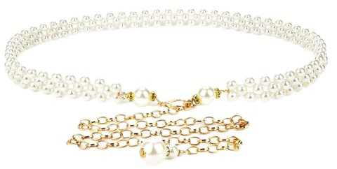 Linkidea Kettengürtel in Übergröße für Damen, Taillenketten mit weißen Perlen, dehnbare, extra lange Körperkette, 59 Zoll verstellbare, klobige Gürtelkette (Weiß)