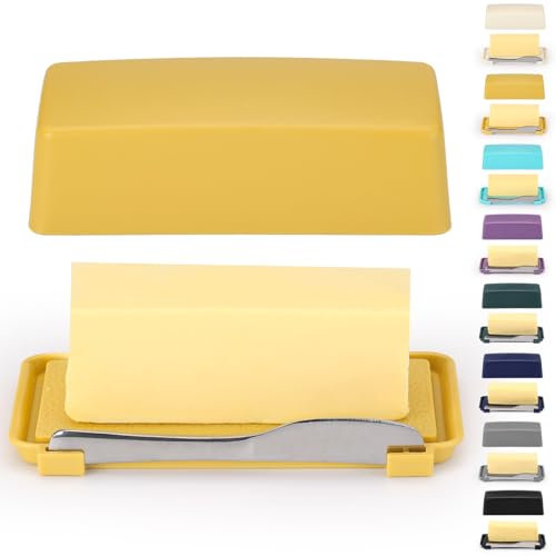 Butter Dish with Lid for Countertop, Kyraton Butter Crock with Stainless Steel Multipurpose Butter Knife, Butter Container, Kitchen Gift for Wife, Mother