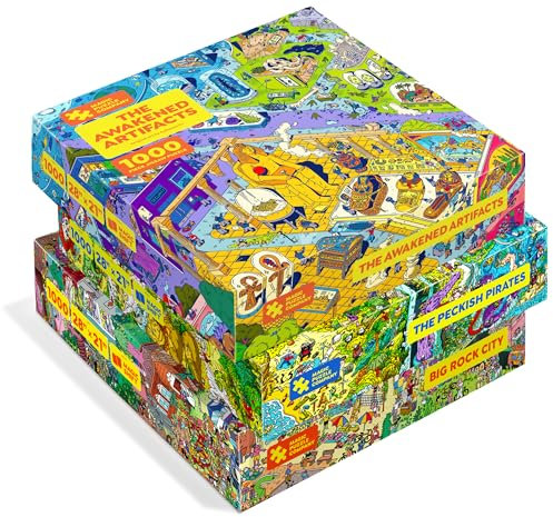 Magic Puzzles 3-Pack • Series Four • Big Rock City, The Awakened Artifacts, & The Peckish Pirates • 1000-Piece Jigsaw Puzzles from The Magic Puzzle Company