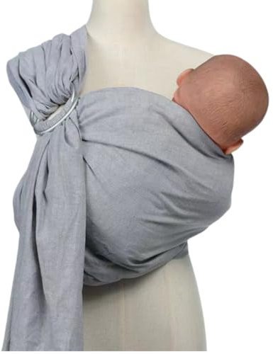 Babytragetuch Ring Sling Babytragetücher ohne Knoten ab Geburt Babytrage (Grau)