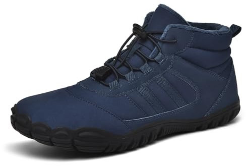 AONEGOLD Barfußschuhe Winter Damen Herren Traillaufschuhe Warm Gefüttert Winterschuhe Outdoor rutschfeste Wasserdicht Barfussschuhe(Blau 8188,Größe 44)