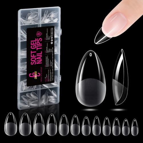 504 Pièces Faux Ongles: CHUCHU Capsule Americaine Ongle Gel Moyenne Amande PMMA, Soft Capsule Pose Americaine Ongle Transparente en Résine, 12 Tailles