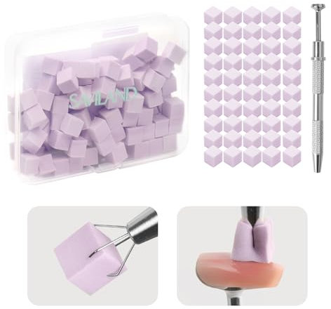 SAVILAND Nail Sponges for Ombre: 100Pcs Soft Purple Nail Art Sponges with Metal Grabbing Pen High Elastic Mini Nail Ombre Sponge Nail Art Tools for Gradient Nail Design