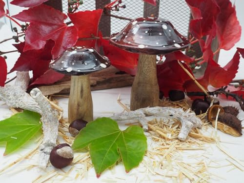 ZauberDeko Pilz Dekofigur Braun Gepunktet Natur Holz Herbst Winter 2 Größen Deko, Größe:Groß