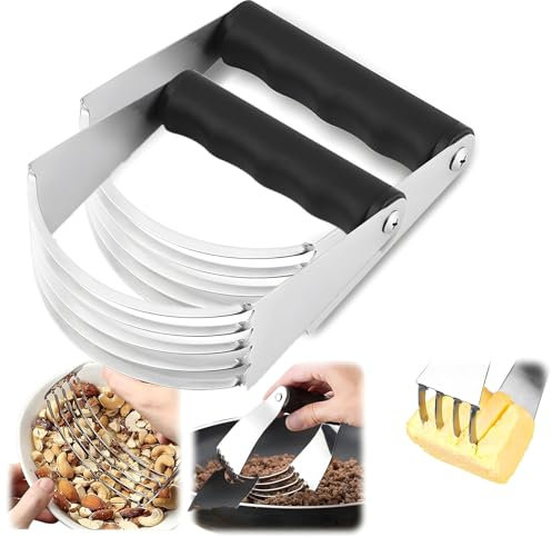 2er Pack Stainless Steel Pastry Blender Cutter and Bench Scraper Set, Efficient Multipurpose Kitchen Baking Tool with Ergonomic Grip Handle for Nut, Pie and Dough Processing (Cutter)
