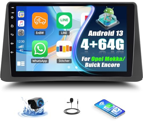 SIXTOP [4G+64G] Android 13 Autoradio für Opel Mokka 1 2012-2016/ Buick Encore 2013-2015 mit Carplay Android Auto, 9“ Touchscreen Radio mit Bluetooth EQ GPS WiFi FM/RDS MirrorLink+Rückfahrkamera &Mic