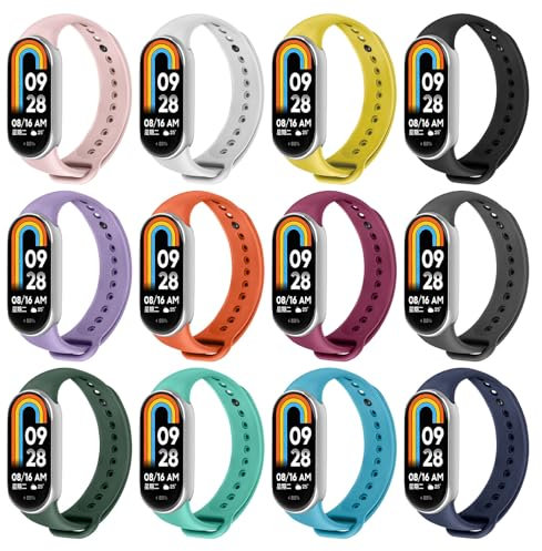 AXFEE 12 Pezzi Cinturino Compatibili con Xiaomi Mi Band 8, Regolabile Cinturino Sportivo per Donna e Uomo, Traspirante, Silicone, Ricambio Compatibile con XM8