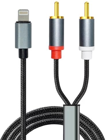 RCA Audio Aux Cable, 2-Male RCA IOS Adapter for iPhone to Aux Cable(1M) Lightning Auxiliary Lines Compatible with iPhone iPad iPod Touch for Home, Car and Speakers Amplifier