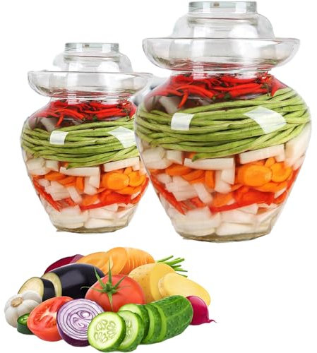 YouYuer Tarro de Cristal para Encurtidos,Tarros Grandes de Cristal con Tapa,Latas Transparentes y Herméticas Para Kimchi Chucrut,Tarro Ideal para Encurtidos, Aceitunas, Kimchi y Chiles Jalapeños