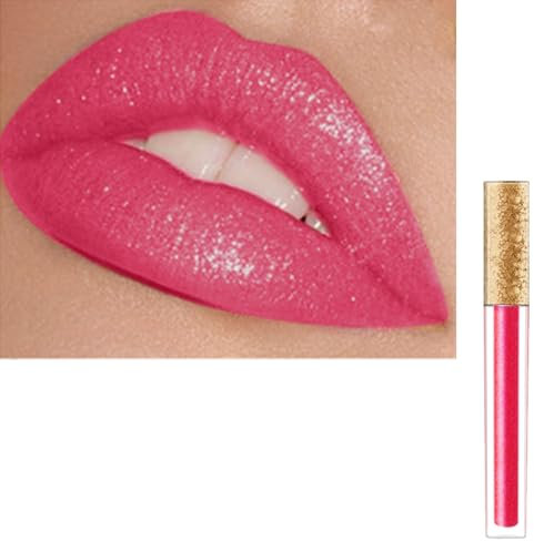 Matte Hot Pink Lips Gloss with Shimmers, Bright Pink Liquid Lipsticks for Women Long Lasting, Non Stick Cup Waterproof Full-Coverage Lip Stain,Tinted Lip Balm for & Women