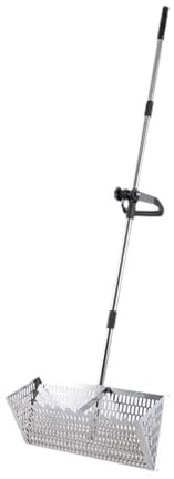 KiBcsLic Rastrillo de Arena de Playa, rastrillo de Acero al Carbono para pulgas de Arena, colador de Arena con Cesta Trapezoidal Plegable para Conchas de mar, pulgas de Arena, cangrejos, Plateado