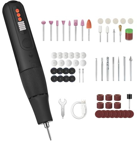 8V Cordless Rotary Tool Set, Rotary Tool Set with 62 Accessories, 5 Speed Settings (6000rpm-23000rpm) + LED Lighting Electric Engraving Pen Tool Set, Suitable for Grinding/Polishing/Drilling/Engraving
