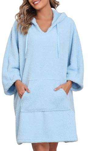 Viakeo Damen Bademantel Tragbare Decken Oversized Badeponcho Fleece Hoodie Sweatshirts Weicher Nachtkleid mit Taschen