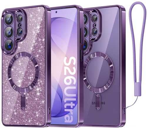 Meifigno Candy Series handyhülle für Samsung Galaxy S26 Ultra Hülle 6.9, kompatibel mit MagSafe, mit Glitter Card & Wrist Strap, Surround Camera Protection for Galaxy S26 Ultra Case, Violett