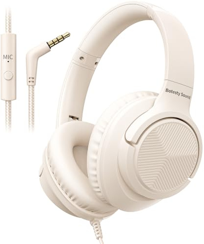 Kopfhörer mit Kabel und Mikrofon, Over-Ear Kabelkopfhörer mit 3,5mm Klinkenstecker, Faltbar Kabelgebundene Kopfhörer mit 1,5 m Verwicklungsfreier Nylonschnur für Tablet, Laptop, MP3/4,Schule,Flugzeug