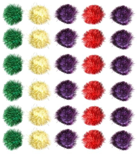 Happyyami Lametta Pompons für Katzen und Haustiere Zufällige Farbe 60 Stück Interaktiv aus Glitzerpapier 5cm Durchmesser zur Unterhaltung und Langeweile Katzenspielzeug