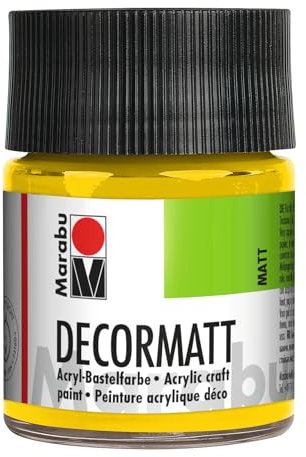 Marabu 14010005019 - Decormatt Acryl Gelb 019, 50 ml, samtmatte Acrylfarbe auf Wasserbasis, cremig und farbintensiv, speichelfest, wetterfest, zum freien Malen und Schablonieren
