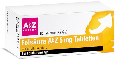 Folsäure AbZ 5 mg Tabletten, 50 Tabletten, bei Folsäure-Mangel | Gut versorgt bei Folsäure-Mangel und in der Schwangerschaft