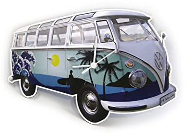 BRISA VW Collection - Volkswagen Wall Workshop Clock Timepiece in T1 Bus Campervan Design (Surf/Blue)