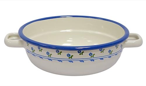 linoows Emaille Schüssel, Bauernschüssel, Suppenschüssel Creme Blümchen, 16 cm