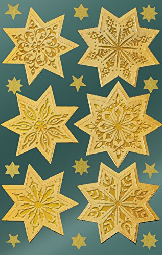 AVERY Zweckform 36 Aufkleber Weihnachten Sterne gold (Made in Germany, Weihnachtssticker Glanzpapier, selbstklebende Weihnachtdeko für Karten, Geschenke, Tüten) 2 Bogen/je 18 Sternsticker, 52808