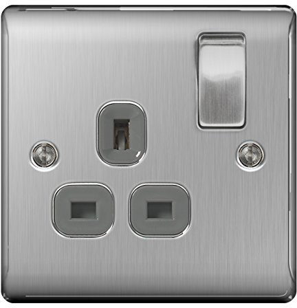 BG Nexus NBS Range Brushed Steel Switches & Sockets - Full Range of Matching Items (1 Gang 13 Amp Switch Socket (Grey))