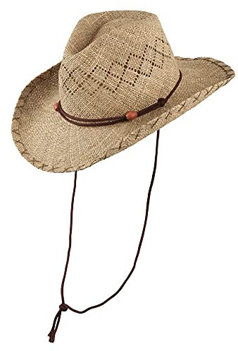 Chiller – Westernhut aus Seegras im lässigen Country-Style | Leichter Sommerhut mit Kinnriemen & Holzperlen | Perfekt für Damen & Herren im Vintage-Look