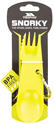 Trespass Snorky, Green, ONE SIZE, 3 in 1 Cutlery Utensil Knife, Fork & Spoon 15cm x 4,5cm with Carabiner Hook, One Size, Green