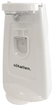 Schallen Electic Can Opener Automatic Can Opening Machine with Built-in Bottle Opener and Knife Sharpener 3 in 1 with Hidden Power Cord Storage | Black, Stainless Steel (White, One Size)