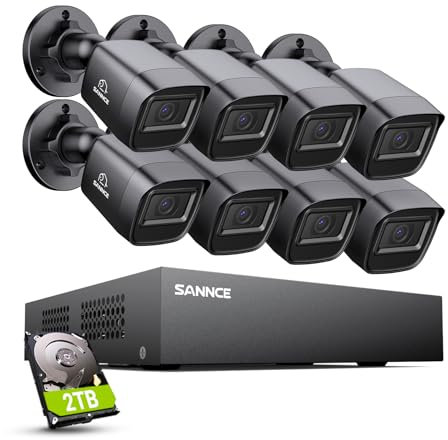 SANNCE 10 Channels CCTV Security Camera System 1080P, 8-CH Recording Playback & 2-CH 5MP IP Cam Digital Video Recorder with 2TB HDD, 8x Outdoor Surveillance Cameras