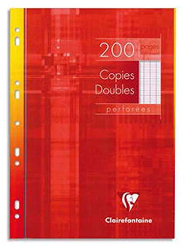 Lot de 5 Copies doubles perforées blanches, Format 21 x 29,7 cm, 200 pages, grands carreaux seyès, 90g - Sous étuis carton -