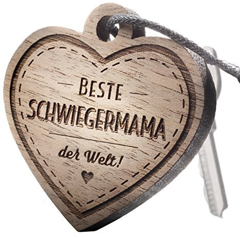 schenkYOU Premium Schlüsselanhänger aus Echtholz vorgraviert - personalisierte Geschenkidee für Muttertag - Gravur „Beste Schwiegermama der Welt!„