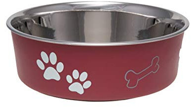 Loving Pets Stainless Steel Bella Dog Bowl Non-Slip Dishwasher Safe & Bacteria Resistant Metallic Pet Dish - Merlot - Medium (796 ml)