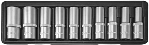 SW-Stahl 05630L Tiefe Steckschlüsseleinsätze, 10-tlg, 1/2 Zoll, 10-24 mm | Extra lange Sechskant-Steckschlüssel aus Chrom-Vanadium-Stahl - Premium Qualität - Matt verchromt - Schlüsselweiten 10-24 mm