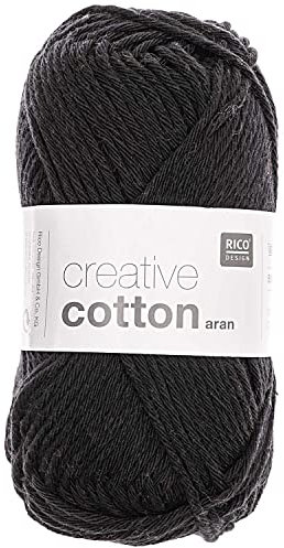 Rico Design Creative Cotton aran 50 g ca. 85 m Wolle Wollschnur Häkelwolle Häkeln Basteln Knäuel Schwarz