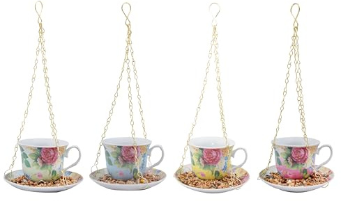 Secrets du Potager Vogelfutterstation Teetasse - Hängbar mit Metallkette - Perfekt für Vögel wie Meisen, Zaunkönige, Rotkehlchen und Spatzen - In Geschenkverpackung