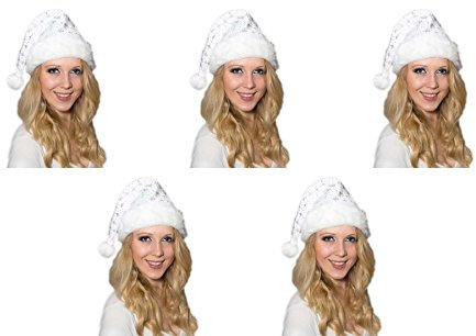 Ciffre 5 er Set Weihnachtsmütze Nikolausmütze Weiß Plüsch mit Glitzer Staub Dicker Fellrand Mütze X25