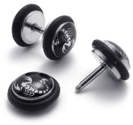Konov Jewellery Herren-Ohrstecker Skorpion Edelstahl Weiß Schwarz inkl. Geschenkbeutel 2 Stück