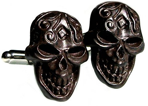 magdalena r. Totenkopf Manschettenknöpfe braunschwarz Ornamentik Stil + roter Exklusivbox