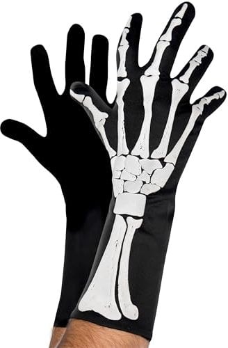 Amscan 841438-55 Kostümzubehör Handschuhe Skelett 3D Einheitsgröße, Unisex – Erwachsene, Cartoon, schwarz-weiß