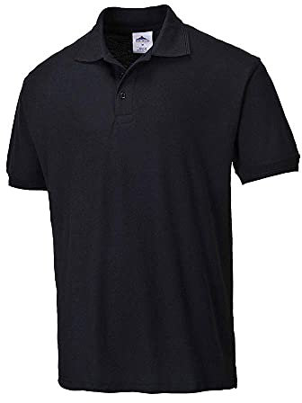 Portwest B210 Naples Polo Shirt Short Sleeve Pique Knit Polycotton Uniform Workwear Breathable Rib Collar UV Protection Twin Stitch Durable Wear, Black, Medium