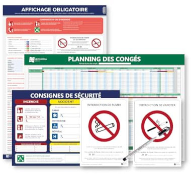 Pack affichages obligatoires - Plastifiés et effaçables - Édition 2025 - Kit de fixation inclus - Fabriqués en France - LEGIMEDIA ÉDITIONS