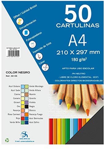 Dohe A4-Karton, Schwarz, für Bastel- und Druckarbeiten (50 Stück) - 21 x 29,7 cm - 180 g/m² - Büromaterial